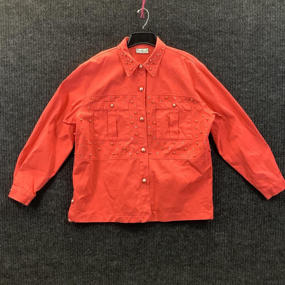 Saint Germain Jacket Womens Large Red Studded Rhinestone Pearl Button Western